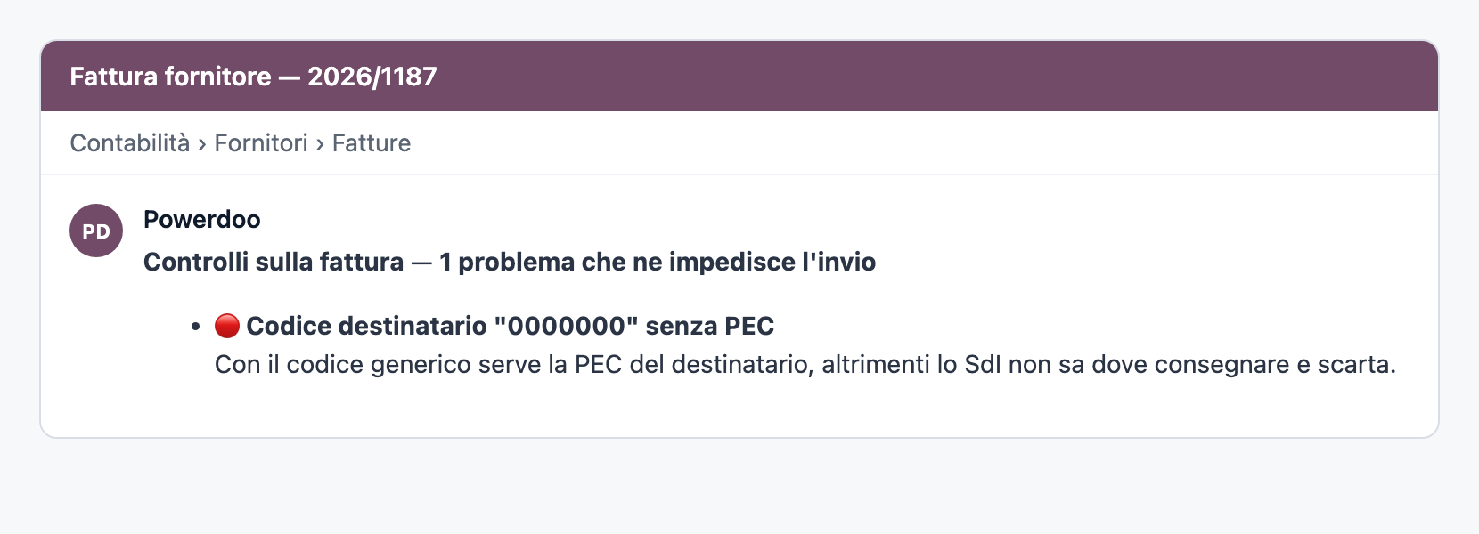Esempio di quello che produce Controlli sulla fattura